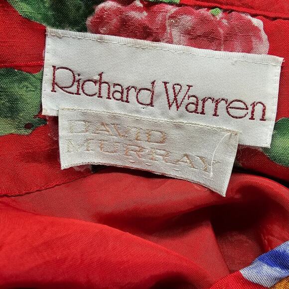 Vintage Richard Warren Silk Blouse Women Sz 10 Red Peplum 80s Glam Floral Girly - Picture 8 of 9